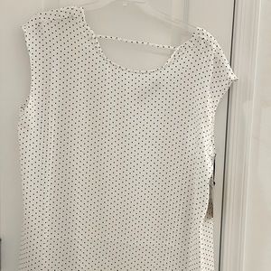 White short sleeve polka dotted blouse.